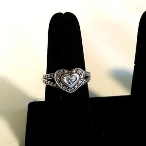 Sterling and diamond heart ring